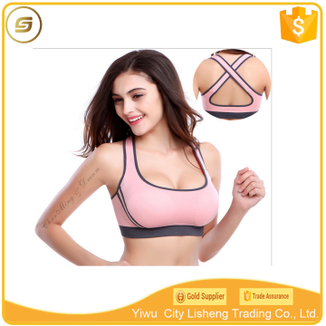 Promotion sexy criss cross back shockproof yoga bra non-wired plain sport bra women