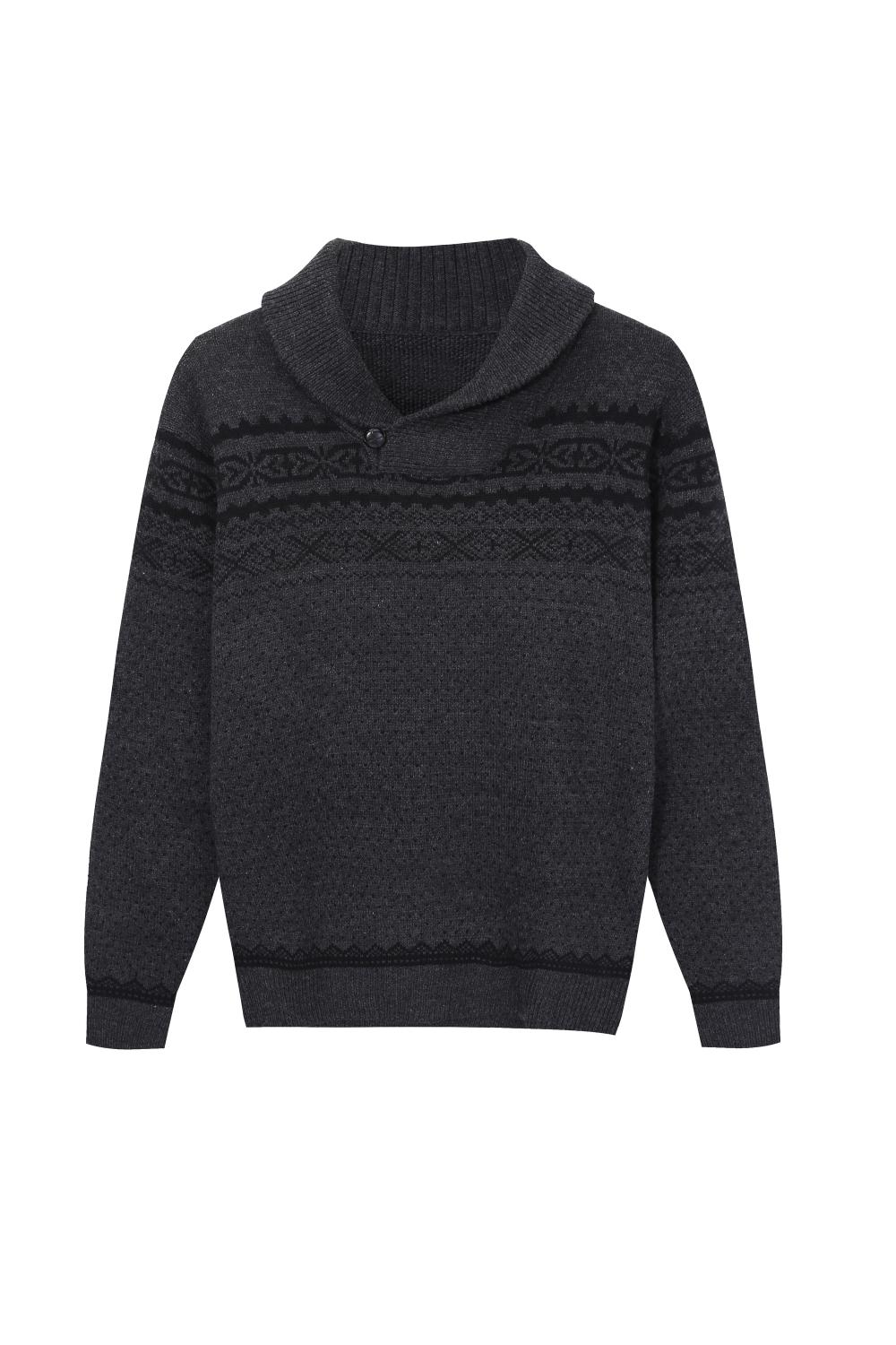 Herren Gestrickter Jacquard Schalkragen Geknöpfter Pullover