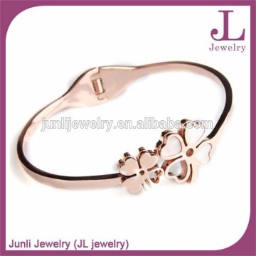 Rose Gold Plated Stainless Steel Bangle 4-Leaf Clover Female Bangles