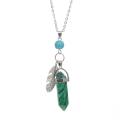 Collier ras du cou pendentif prisme hexachone plume malachite