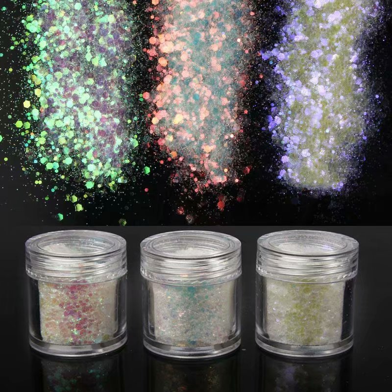 Iridescent and holographic Chunky glitters  for cosmetics, make up, nail art, decoration all festivals,craft, toys etc