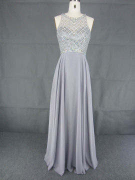 Long Halter Neck Beaded Evening Gown