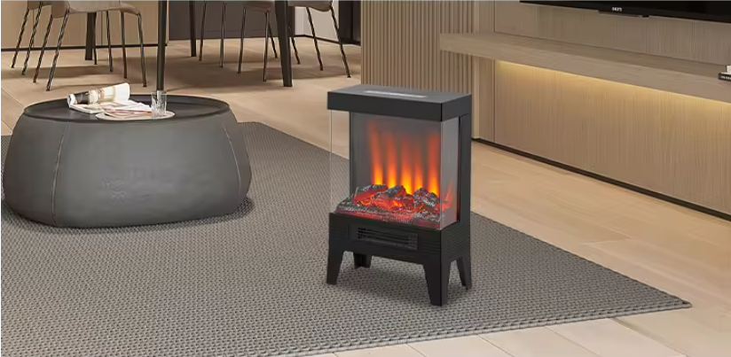 Electric Fireplace Stove Heater with Fire Flame Effect Adjustable Thermostat Freestanding Portable Electric Fireplace Stove