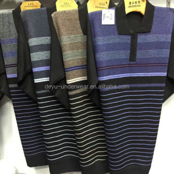 Wholesale JJ1090-003 Men's Polo Neck Knit Sweaters in Strip Style