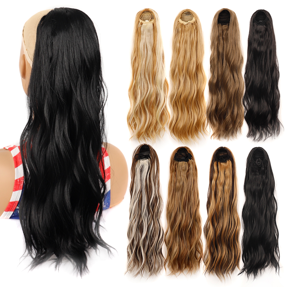 Alileader Top Grade Long Curly Ponytail Heat Resistant Fiber Water Wavy Ponytail Synthetic Clip In Hair Extension