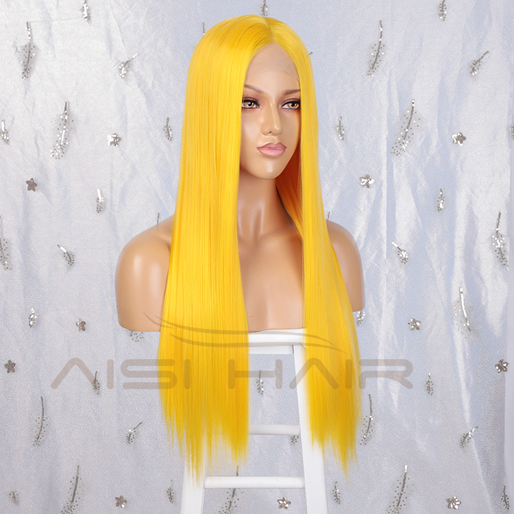 Aisi Hair Top Quality Long Silky Straight Yellow Wig Cosplay Swiss Lace Wig Cheap Synthetic Lace Frontal Wigs For Black Women