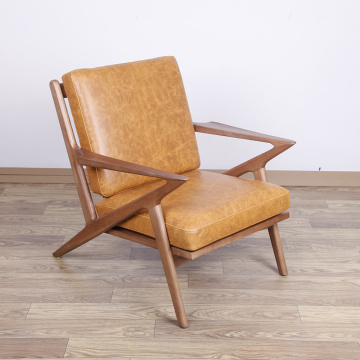 Waxy leather wooden Selig lounge chair