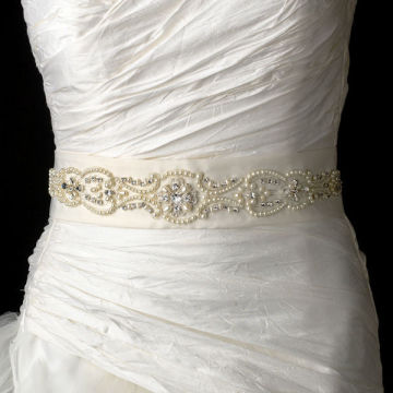 Pearl & Rhinestone Accented Wedding Sash Bridal Belt