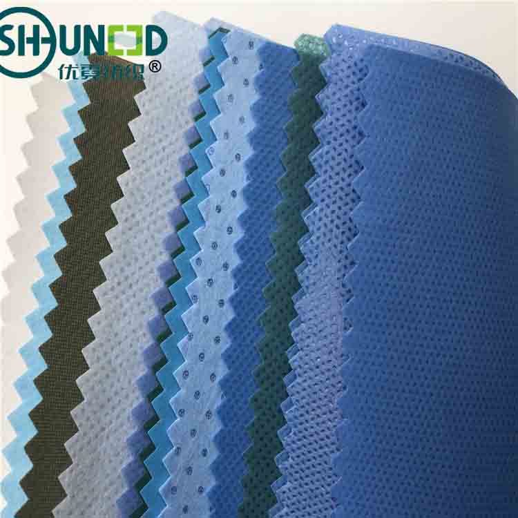 Stock SSMMS, SMS ,SMMS Meltblown Nonwoven Fabric Light Blue 28 Tons 100% Polypropylene Oeko-tex 100% STANDARD Blue and White DOT