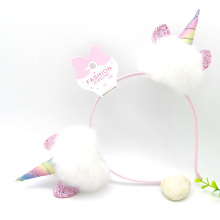 Super Cute White Faux Fur Pompom Unicorn Horn Headband for Girls' Birthday Accessories