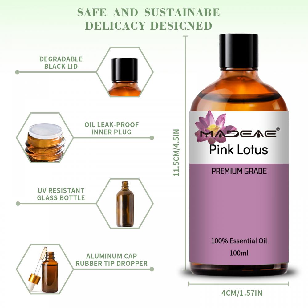 Natural Pink Pink Pink Lotus Oil Terapéutico Grado de loto rosa Flor Esencial Aceite