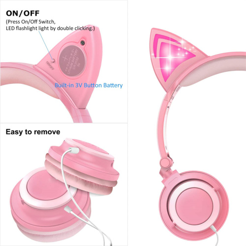 Glowing Lights Wired Cat Ear Headphones for Kids