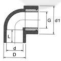 DINPN16 น้ำประปา Upvc Elbow เพศหญิง 90 °ทองเหลือง