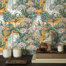 Hand Painted Forest Kitchen Wallpaper with Tropical Plants and Animals