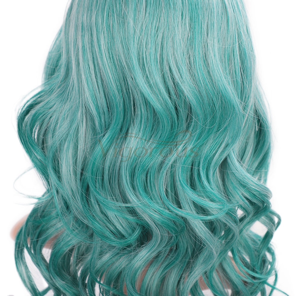 Vigorous Long Curly Lake Blue Wig for Cosplay Girls Women Heat Resistant Fiber Synthetic Hair Party Cosplay Wigs