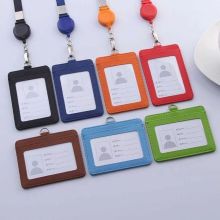 PU Leather ID Badge Wallet with Necklace Neck Strap for Business ID Cards