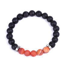 Red Carnelian 8MM Matte Beads Steel Spacer Lava Stone Stretch Bracelets