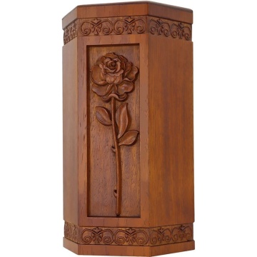 Modern Style Rubber Wood Urn with Creative Rose Design