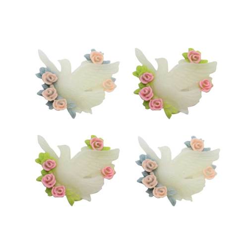Hottest White Peace Dove Artificial Bird With Flower Resin Flatback Decoration Cabochon DIY Jewelry Finding Scrapbook Accessory