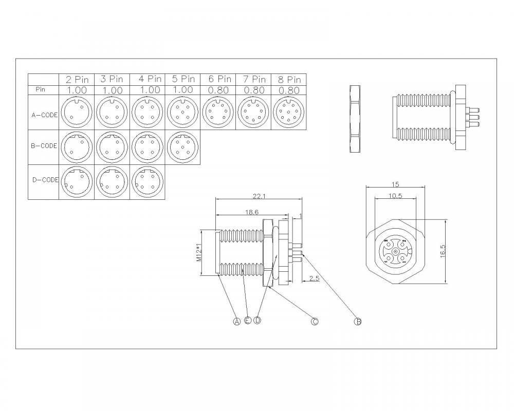 M12 2-8P nam bảng khóa phía trước SW15T