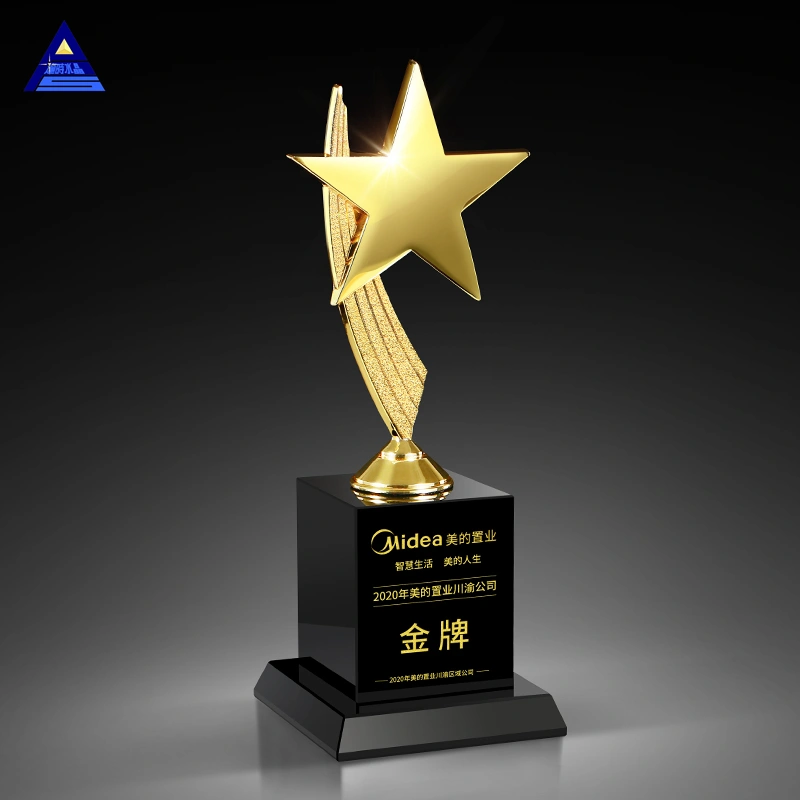 New Customized Wedding Gift Custom Engraved Plaque Metal Star Crystal Trophy