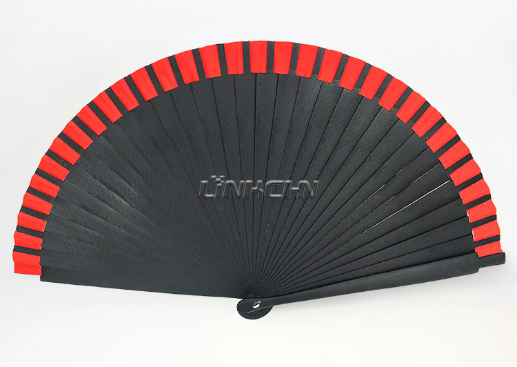 Promotional foldable wooden hand fan with black printing