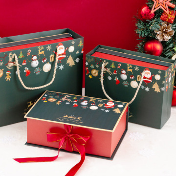 Caja de regalo de Navidad verde impresa personalizada con cinta