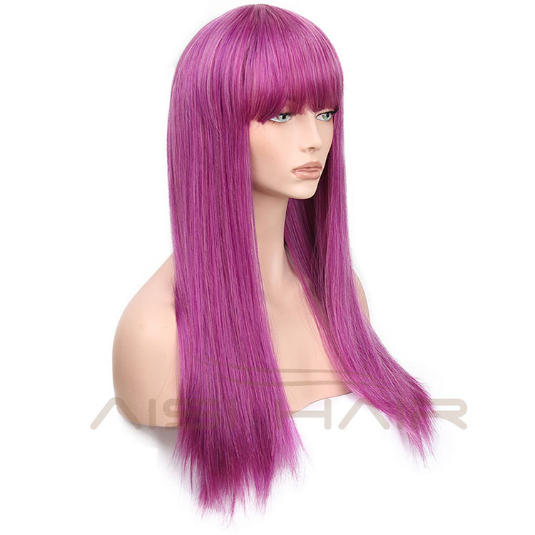 Top Quality Purple Wigs For Women With Bangs Synthetic Long Silky Straight Wave Wig