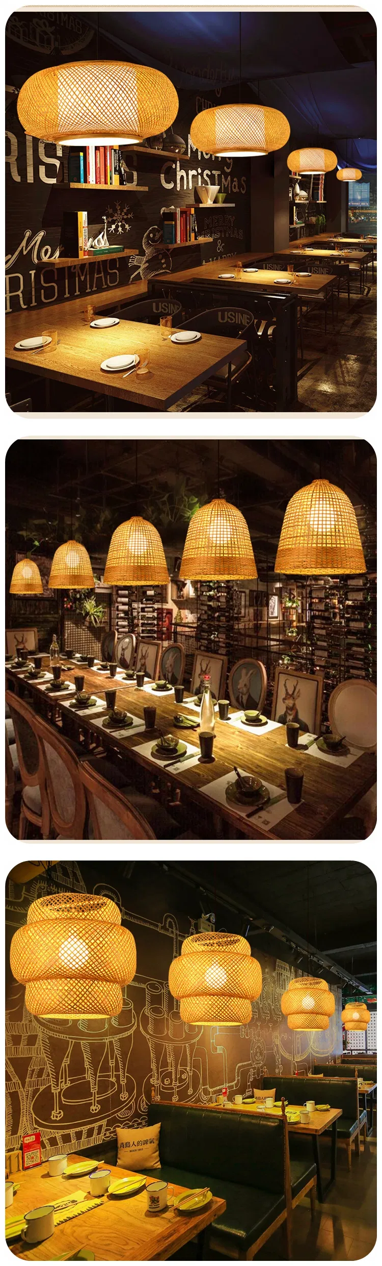 Large Rattan Bamboo Pendant Chandelier with Decorative Wicker Shade Lamp