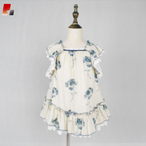 girls blue floral printed butterfly sleeve dress