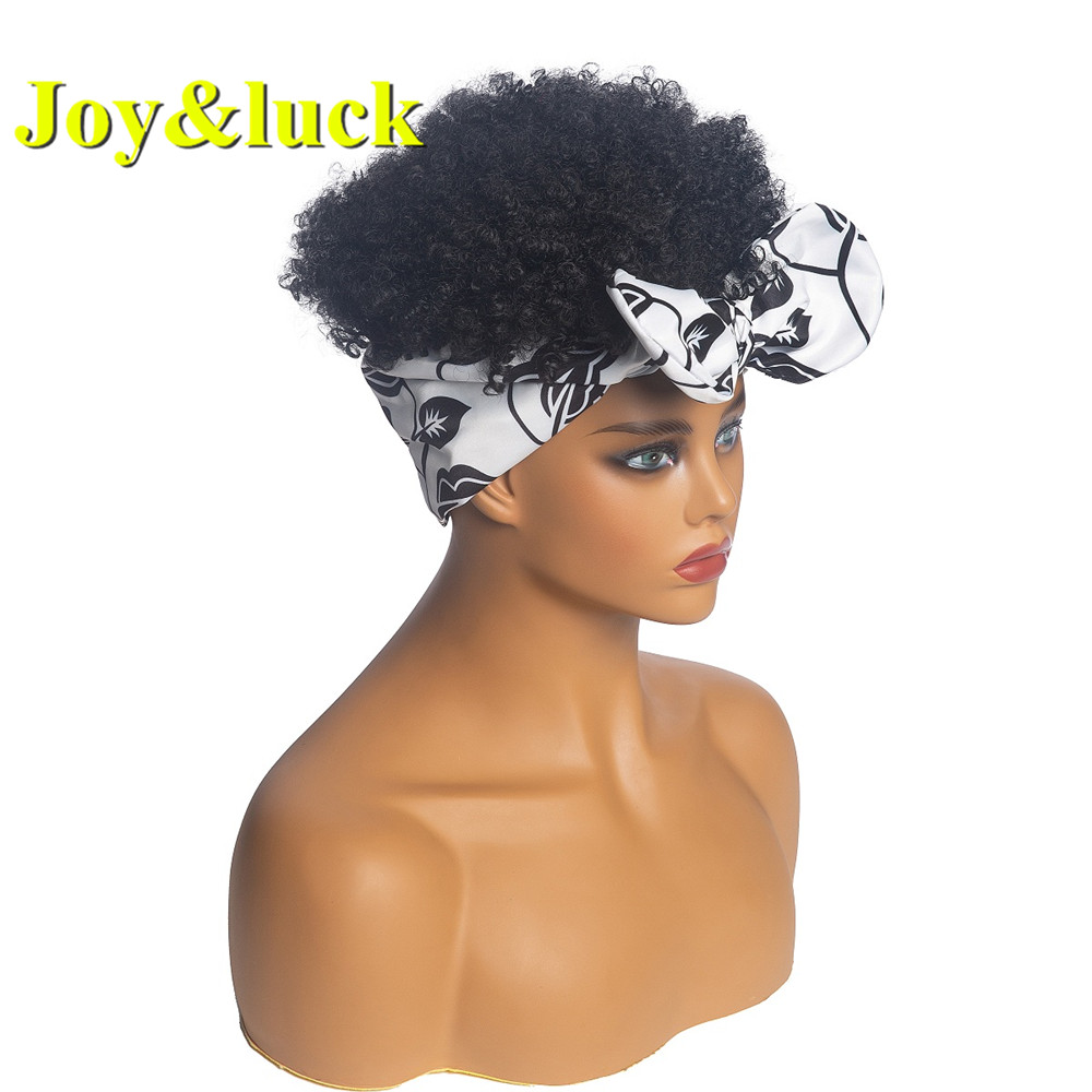 Ladies Scarf Wig for African Women Ombre White Hairband Black Hair Short Afro Kinky Curly Headband Wig Synthetic Hair Wigs