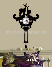 Creative black pvc sticker time wall clock with metal clock dial for decorative