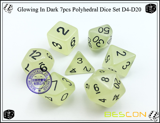 Glowing In Dark 7pcs Polyhedral Dice Set D4-D20