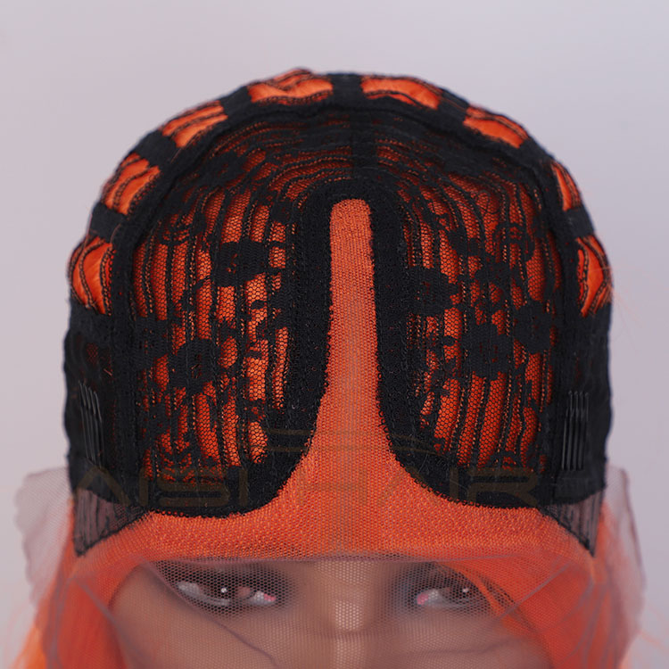 Aisi Hair Medium Long 16 Inch Cosplay Orange Wig Swiss Lace Wig Silky Straight Synthetic Lace Frontal Hair Wigs For Black Women