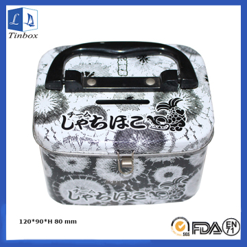 Square Cash Tin Box With Handle Lock