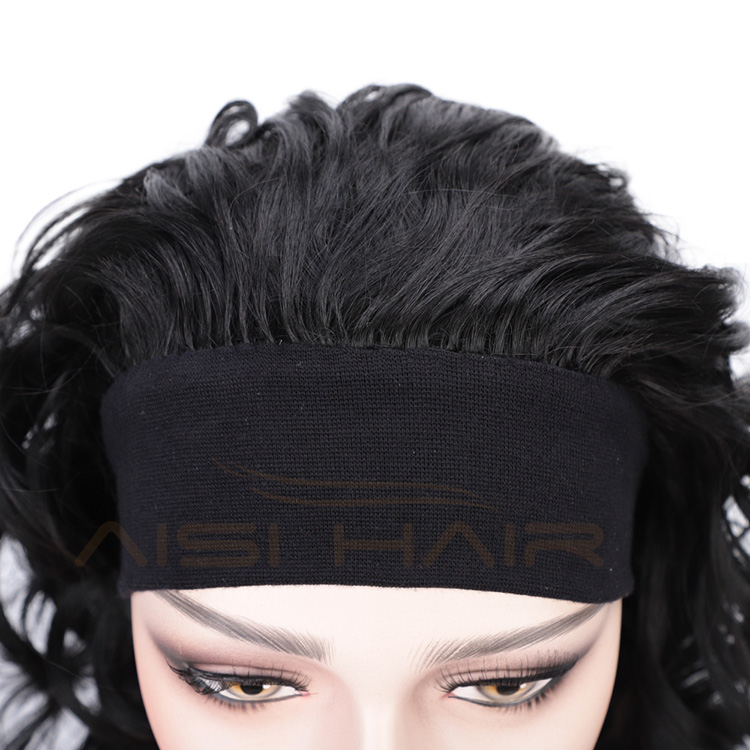 Aisi Hair Synthetic Wigs with Bandage Black High temperature fiber Wigs with Headband for Black Women