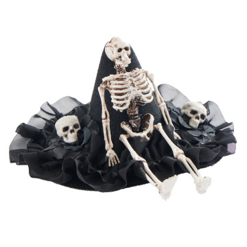 Dark Witch Gothic Hat - Top Hat with Skeletons Lolita Skulls Hairpin for Halloween