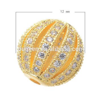 hot sale zircon micro pave round shape gold hollow bead
