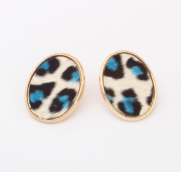 Europe atmospheric Leopard print super cute vintage oval shape metal stud earrings fashion zinc alloy gold plate earrings