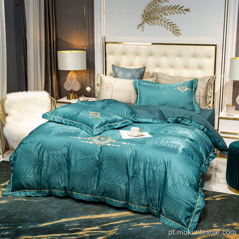 Roupa de cama bordada em jacquard de seda cinza luxo verde