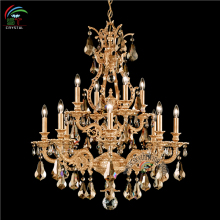 Champagne crystal chandelier with brass frame