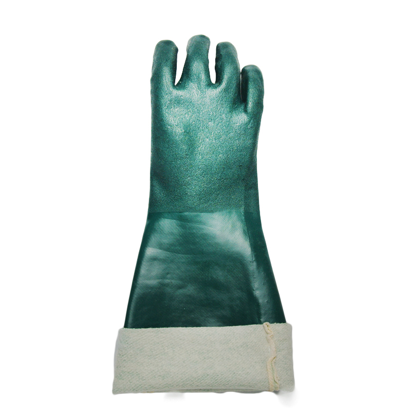 Green pvc dipped jersey cotton alkali resistant gloves