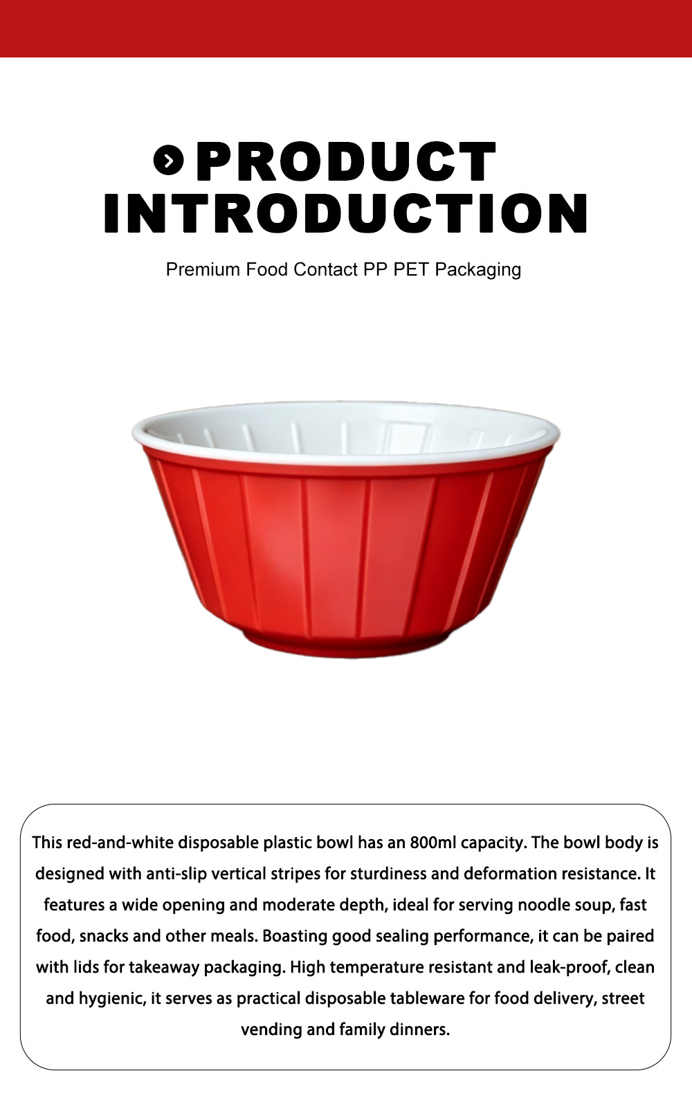 Одноразовая миска красного и белого цвета на 800 мл X 800ml Red White Disposable Bowl X