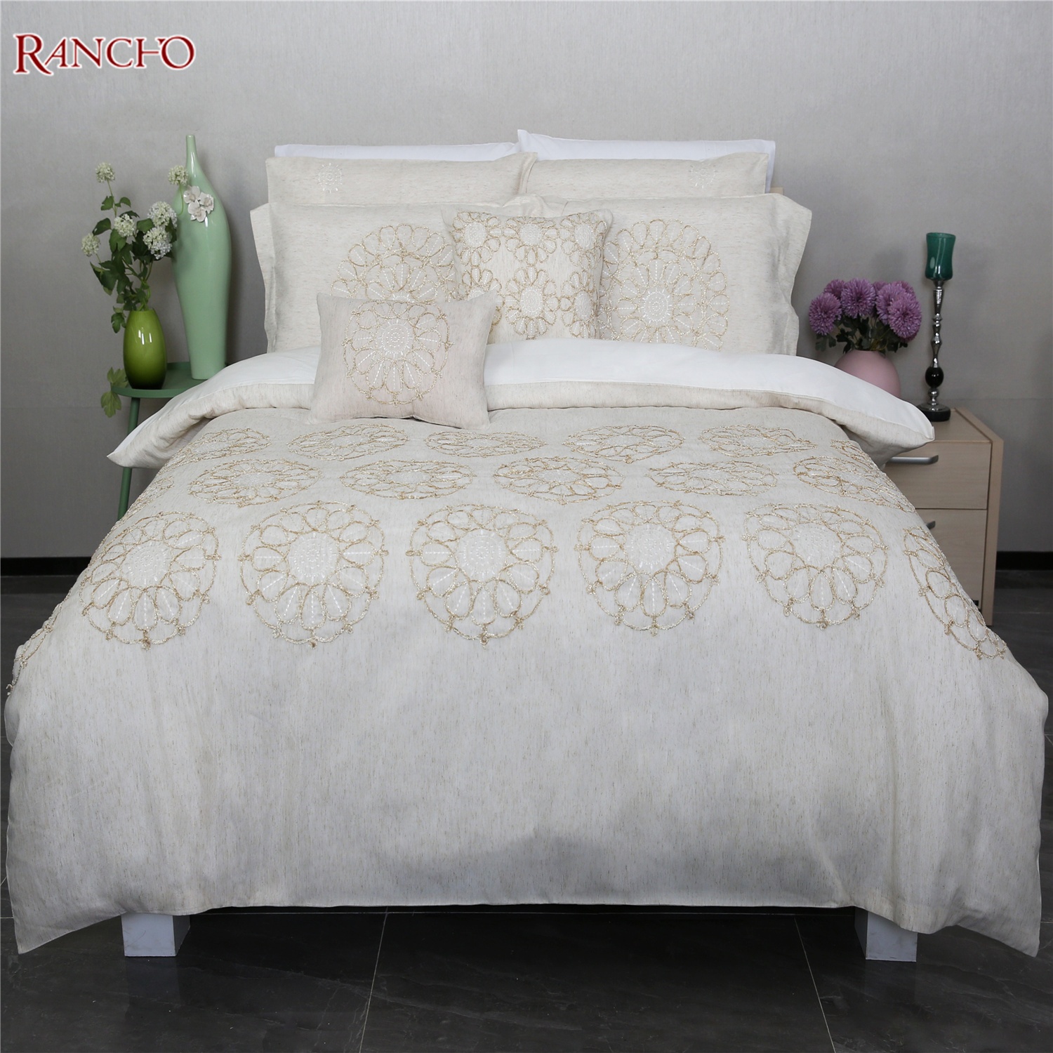 Faux linen fabric comforter king size bedding set microfiber comforter sets 7 piece latest design comforter sets bedding