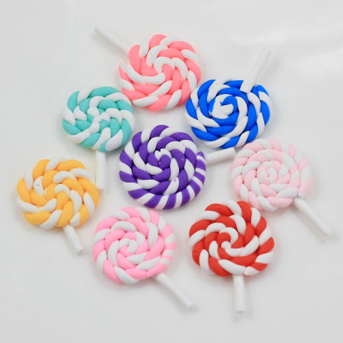 Kawaii colores mezclados remolino piruleta arcilla polimérica cabujón de caramelo para chico DIY fabricación de manualidades