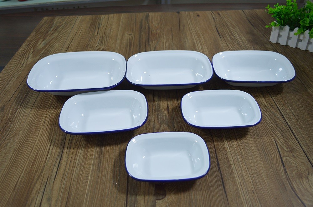 22cm Square Porcelain Enamel Pie Dish baking plate With Rolled Rim