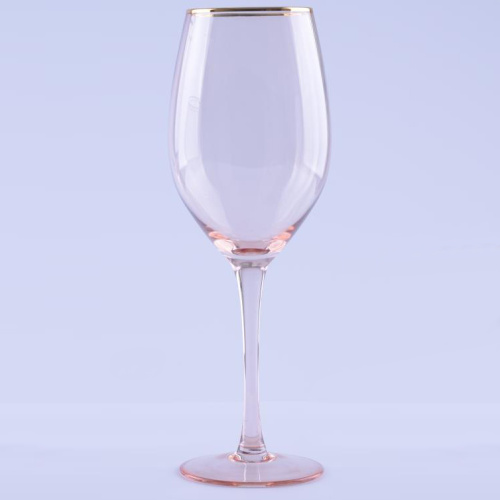 Pink Colored Red Wine Glasses With Gold Rim