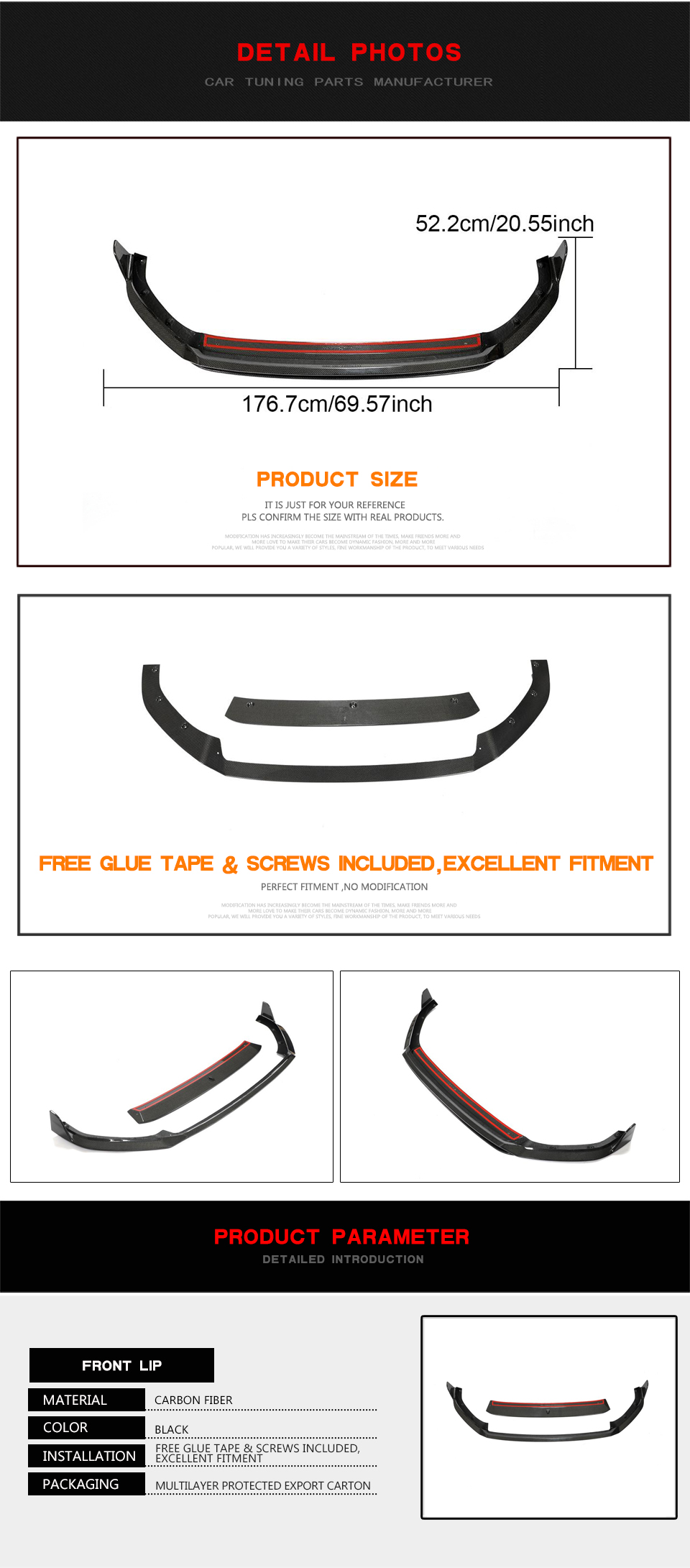 Golf 7.5 Carbon Fiber Car Front Bumper Lip Spoiler for Volkswagen Golf7.5 GTI Hatchback 2017-2019