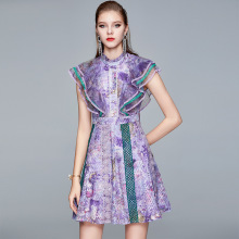 Summer Lace Trim Floral Printed Mini Dress