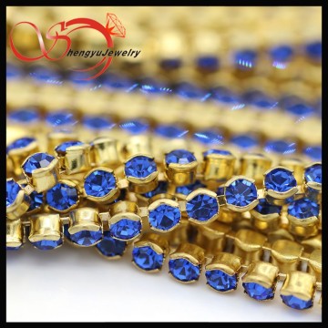 Fashion jewelry 3mm colored crytsal stone brass jewelry chain